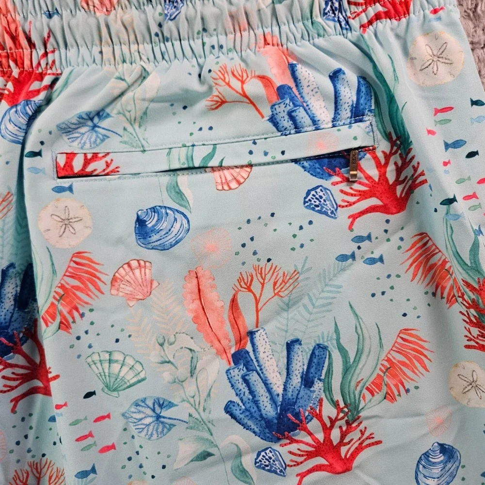 NWT Caribbean Swim Shorts Trunks‎ Men's 3XB Lined Zip Pocket Coral Sea Life Blue